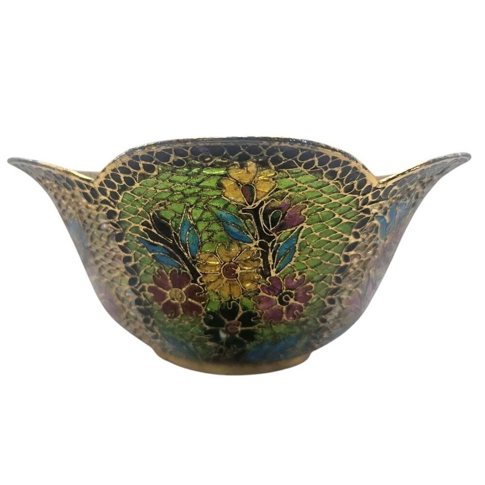 Plique A Jour Cloisonne Floral Bowl